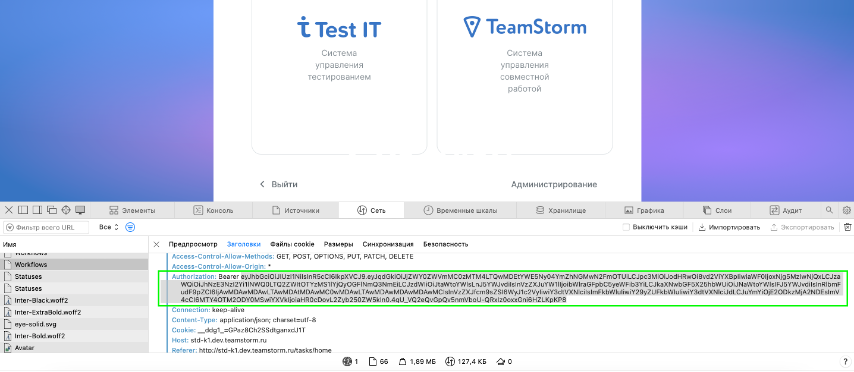 Получение токена аутентификации TeamStorm